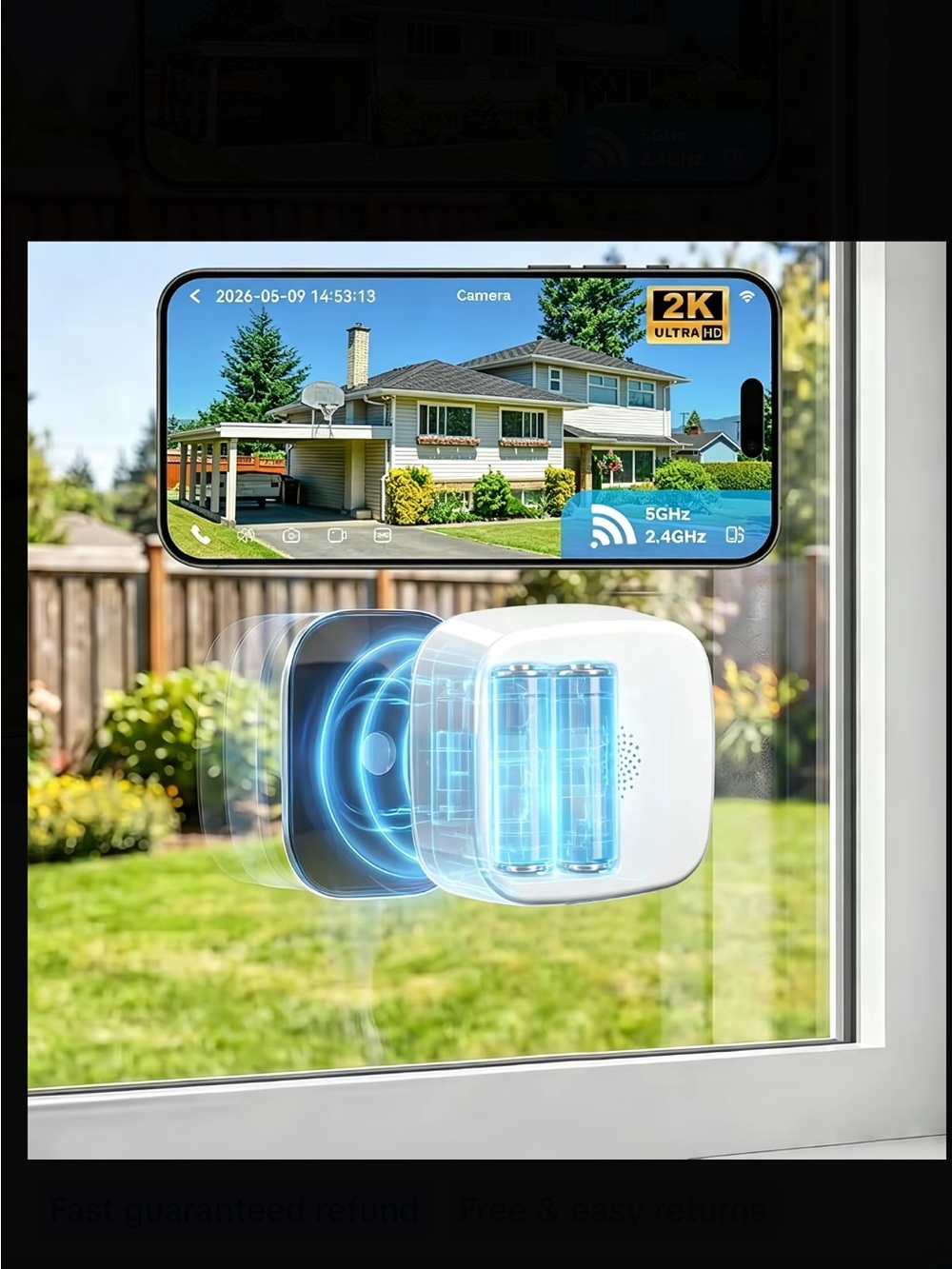 4MP 2.5K Window Security Cameras for Home, Wireless Magneti